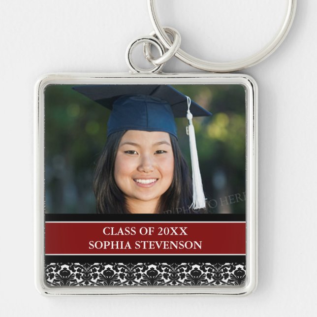 Beställnings- årsfoto röda Keychains för studenten Fyrkantig Silverfärgad Nyckelring (Framsidan)