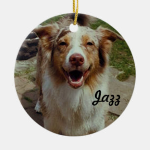 Beställnings- Aussie hundprydnad Julgransprydnad Keramik