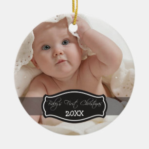 Beställnings- baby första julprydnad (svarten) julgransprydnad keramik