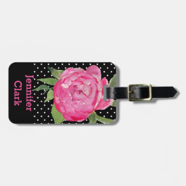 Beställnings- bagagemärkre för rosa pion bagagebricka