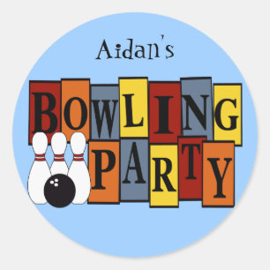 Beställnings- bowlingfödelsedagsfest för KRW Runt Klistermärke