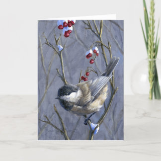 Beställnings- Chickadee & bär - vintersnöjul Helgkort