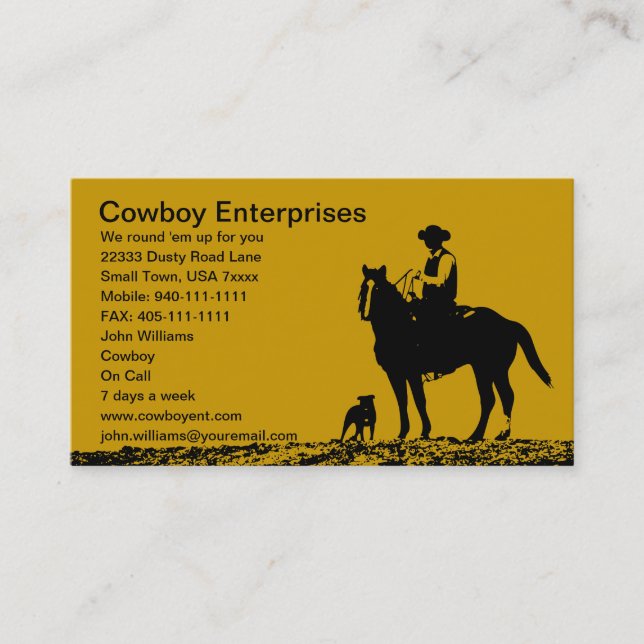 Beställnings- Cowboyvisitkortar - skräddarsy för Visitkort (Framsida)