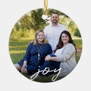Beställnings- elegant för familjfoto för glädj julgransprydnad keramik