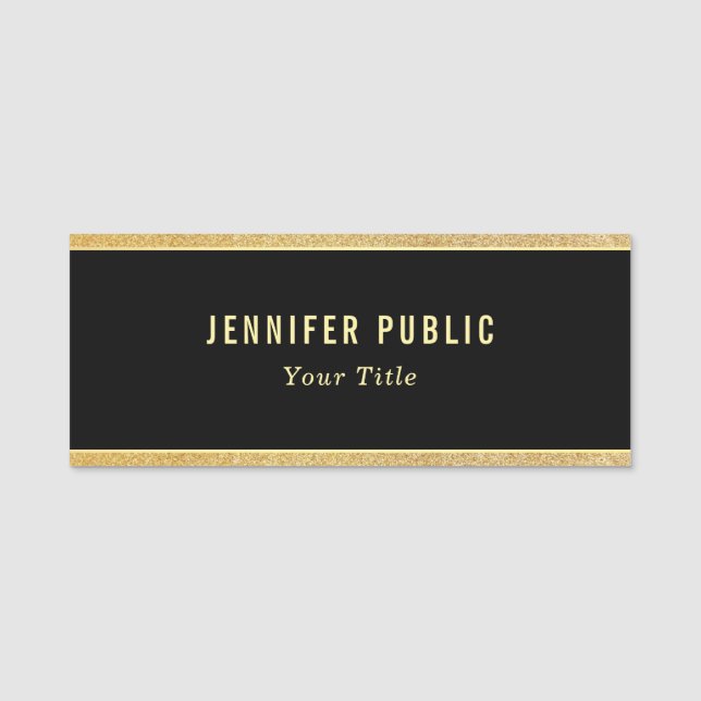 Beställnings- elegantsvart och guld- namnbricka (Framsida)