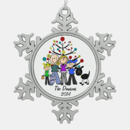 Beställnings- familj med den svart snöflinga pewter julgransprydnad