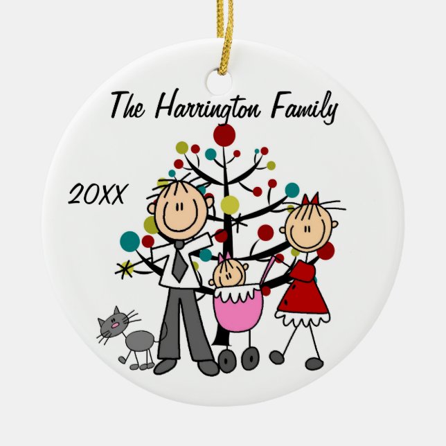 Beställnings- familjföräldrar, flicka, kattprydnad julgransprydnad keramik (Framsidan)