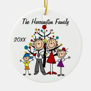 Beställnings- familjföräldrar, flicka och julgransprydnad keramik