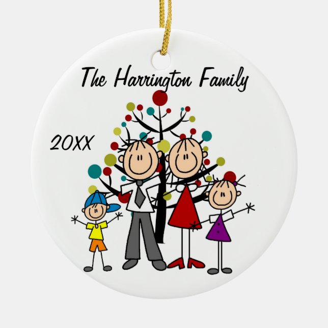 Beställnings- familjföräldrar, flicka och julgransprydnad keramik (Framsidan)