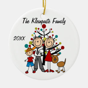 Beställnings- familjföräldrar, pojke, julgransprydnad keramik