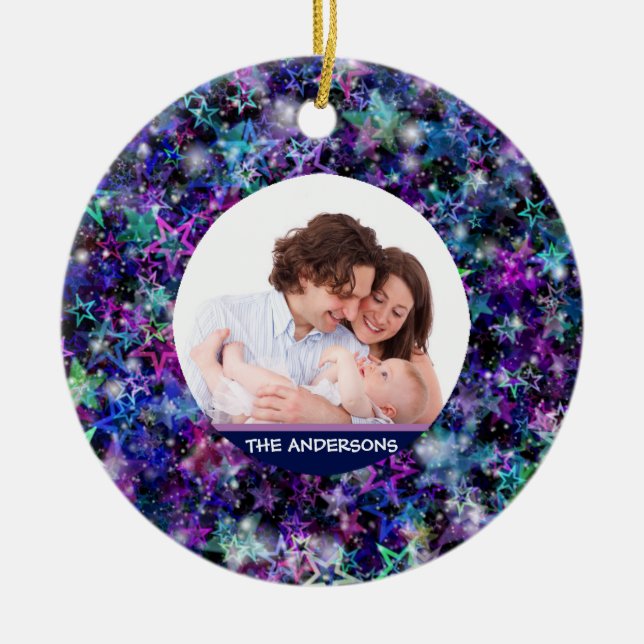 Beställnings- familjfoto julgransprydnad keramik (Framsidan)