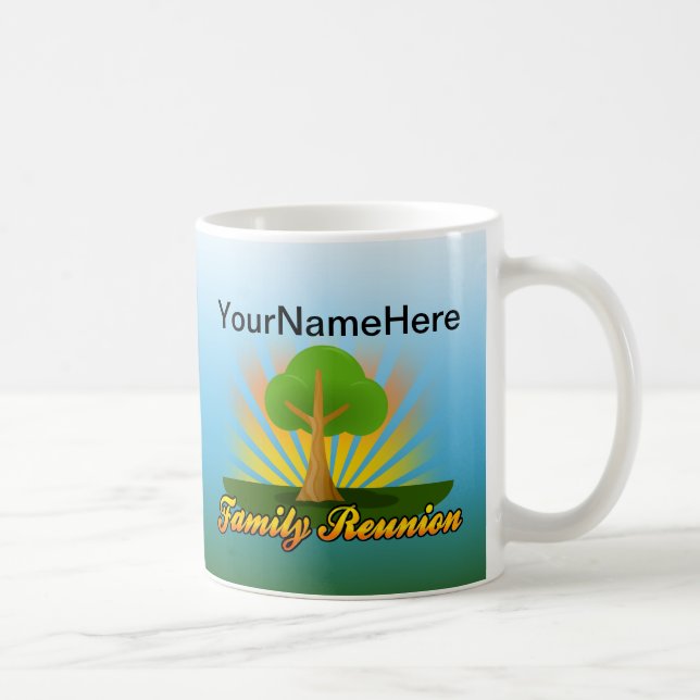 Beställnings- familjmöte, grönt träd med kaffemugg (Höger)