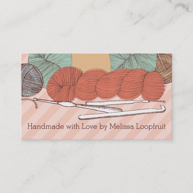 beställnings- färggarnskeins virkar krokmintkorall visitkort (Framsida)