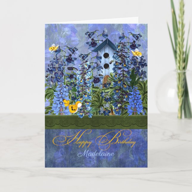 Beställnings- födelsedagLarkspur trädgård med Kort (Framsida)