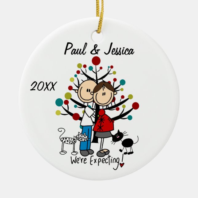 Beställnings- förväntansfullt kopplar ihop julgransprydnad keramik (Framsidan)