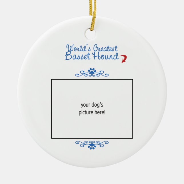 Beställnings- foto! Mest underbar Bassethund för Julgransprydnad Keramik (Framsidan)