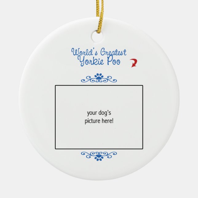 Beställnings- foto! Mest underbar Yorkie för Julgransprydnad Keramik (Framsidan)