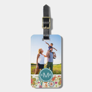 Beställnings- foto- & Monogramfärgblommigt och Bagagebricka