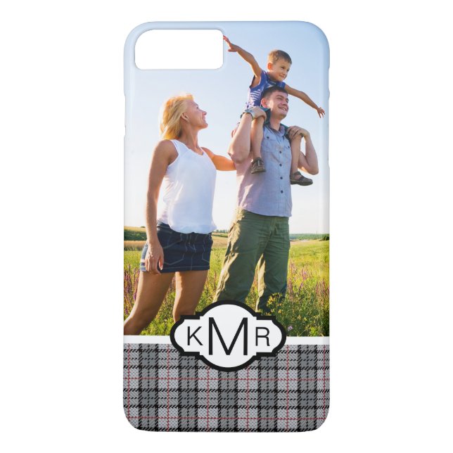Beställnings- foto- & MonogramPIXELpläd i grå färg Case-Mate iPhone Skal (Baksida)