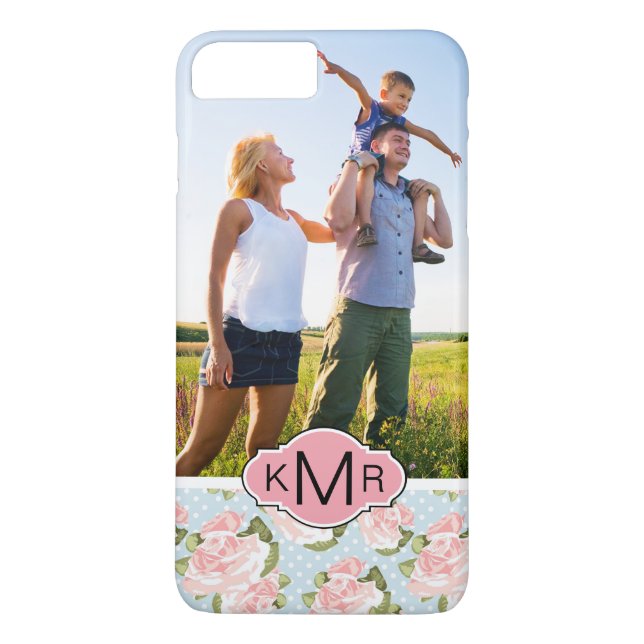 Beställnings- foto- & Monogramro med blåttpolka Case-Mate iPhone Skal (Baksida)