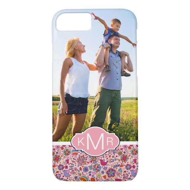 Beställnings- foto- & Monogramvår blommormönster Case-Mate iPhone Skal (Baksida)