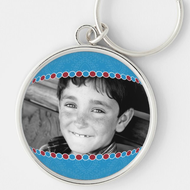 Beställnings- foto stora högvärdiga Keychain Rund Silverfärgad Nyckelring (Framsidan)