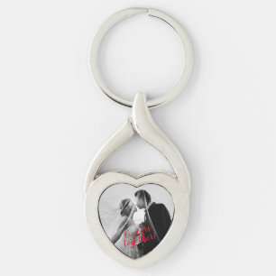 Beställnings- foto- & texthjärtaShape Twisted Heart Silverfärgad Nyckelring
