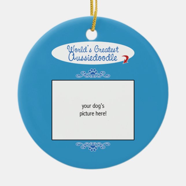 Beställnings- foto! Världsstörsta Aussiedoodle Julgransprydnad Keramik (Framsidan)