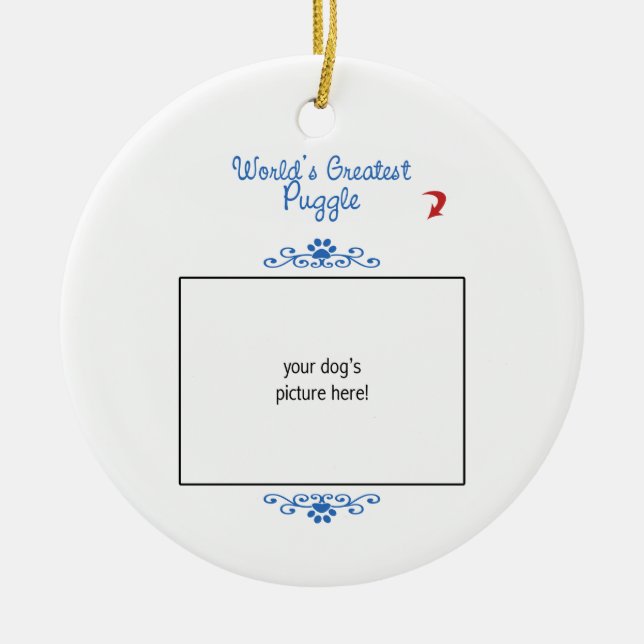 Beställnings- foto! Världsstörsta Puggle Julgransprydnad Keramik (Framsidan)