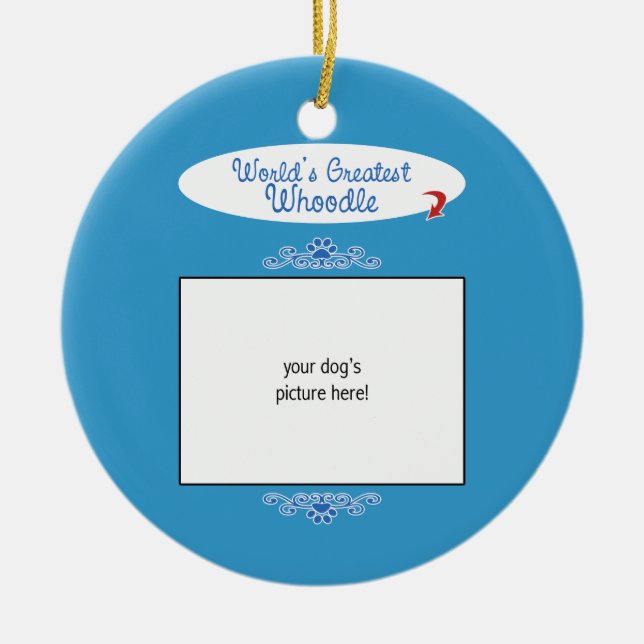 Beställnings- foto! Världsstörsta Whoodle Julgransprydnad Keramik (Framsidan)