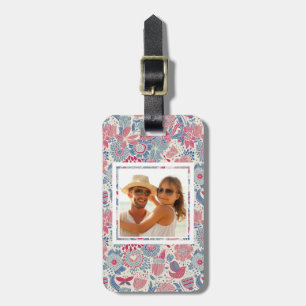Beställnings- fotoblommönster med fågeln & bagagebricka