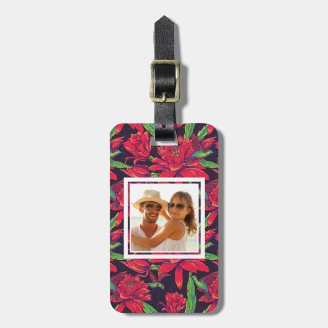 Beställnings- fotoblommor och Hummingbirds Bagagebricka (Vertikal Framsida)