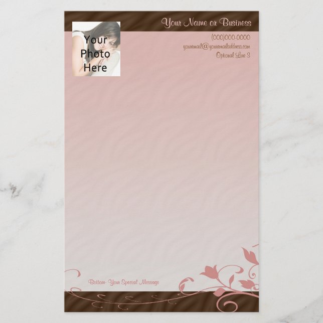 Beställnings- fotobrevpapper, rosa virvlar runt brevpapper (Framsida)