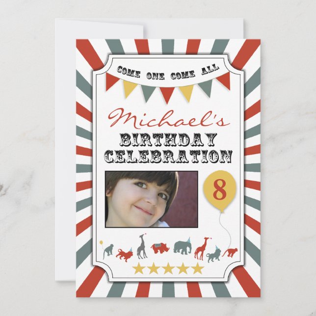 Beställnings- fotocirkusfödelsedagsfest inbjudan (Framsida)