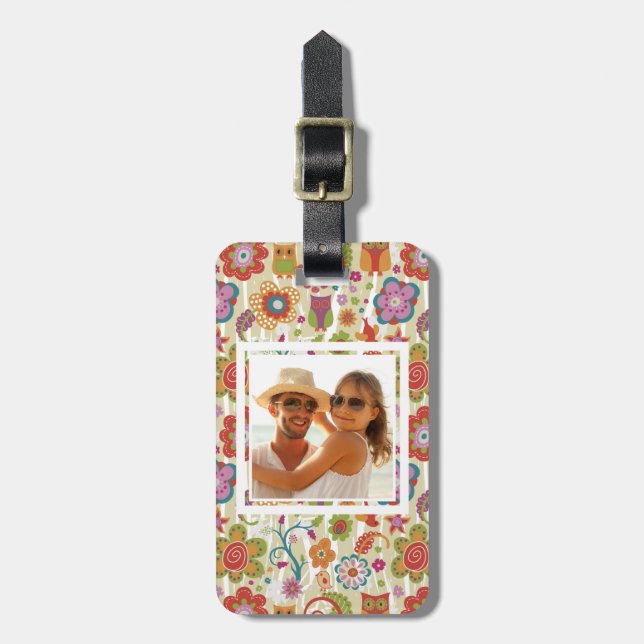 Beställnings- fotofärgblommigt och uggla bagagebricka (Vertikal Framsida)