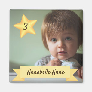 Beställnings- fotomagnet med barns namn och ålde magnet