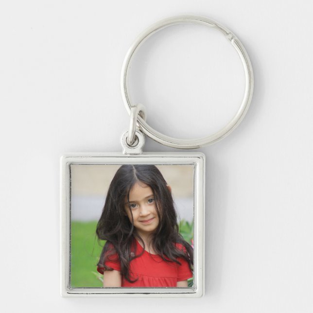 Beställnings- fotomallminnessak Keychain Fyrkantig Silverfärgad Nyckelring (Framsidan)