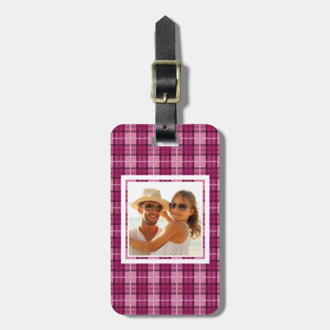 Beställnings- fotoPIXEL Plaid_Magenta-Black Bagagebricka (Vertikal Framsida)