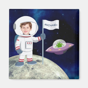 Beställnings- fotoSpaceman på månen Magnet