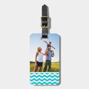 Beställnings- fotovit och Aquasicksackmönster Bagagebricka