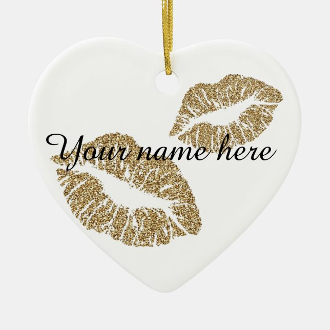 Beställnings- glitterläpparprydnad julgransprydnad keramik (Framsidan)