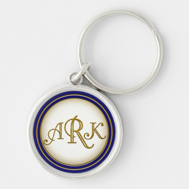 Beställnings- guld- Monogramkeychain Armin Rund Silverfärgad Nyckelring (Framsidan)