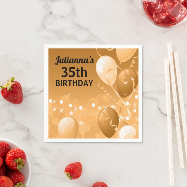 Beställnings- guldballonger med vitfödelsedag pappersservett (Insitu)