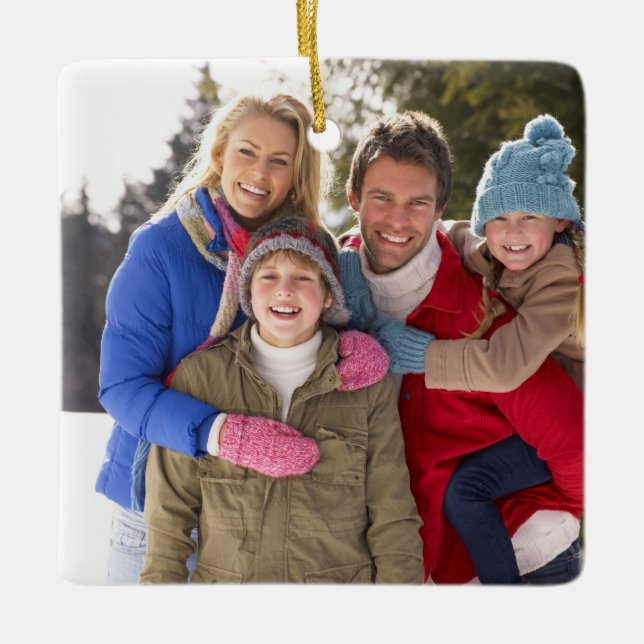Beställnings- helgdag för familjfotojul julgransprydnad keramik (Framsida)