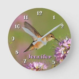 Beställnings- Hummingbirdblommor Rund Klocka