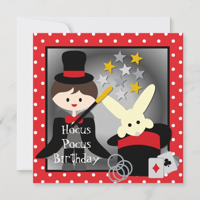 Beställnings- inbjudan för brunettpojkeHocus Pocus (Framsida)