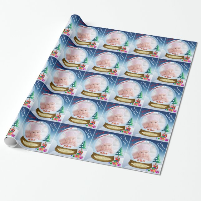 Beställnings- jul för snöjordklotfoto som slår in presentpapper (Utrullad)