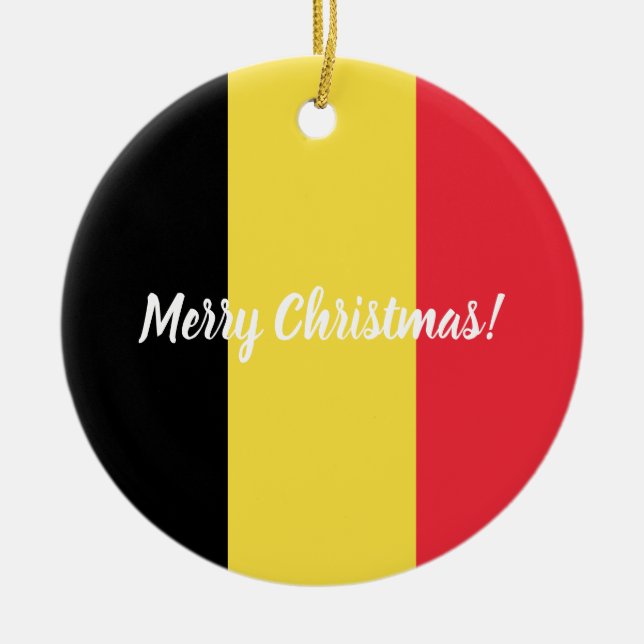 Beställnings- julgranprydnad för belgisk flagga julgransprydnad keramik (Framsidan)