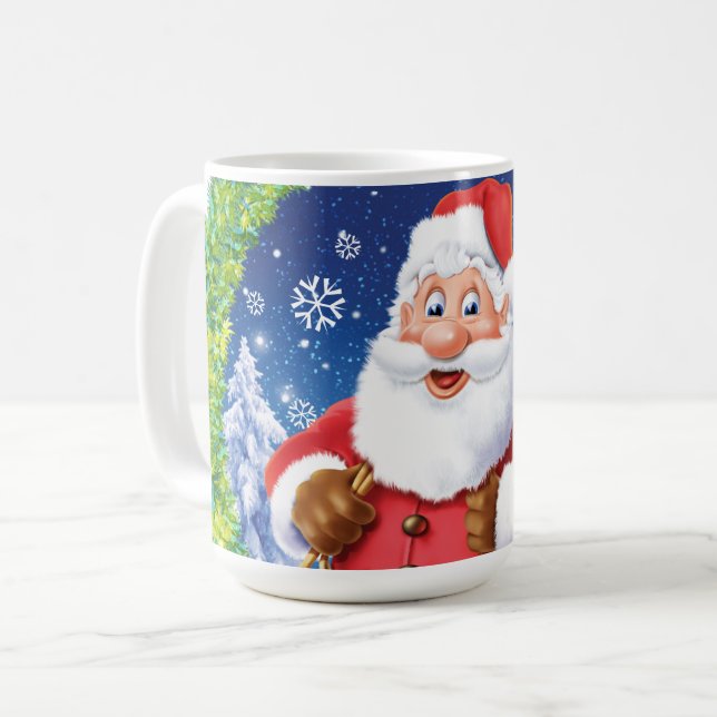 Beställnings- julkaffemugg, Santa och leksaksack. Kaffemugg (Framsida vänster)