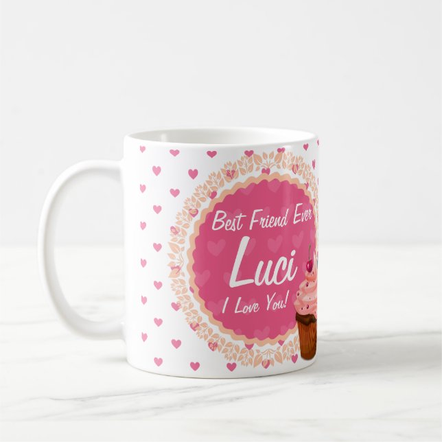 Beställnings- kaffemugg för bästa vän med muffins (Vänster)
